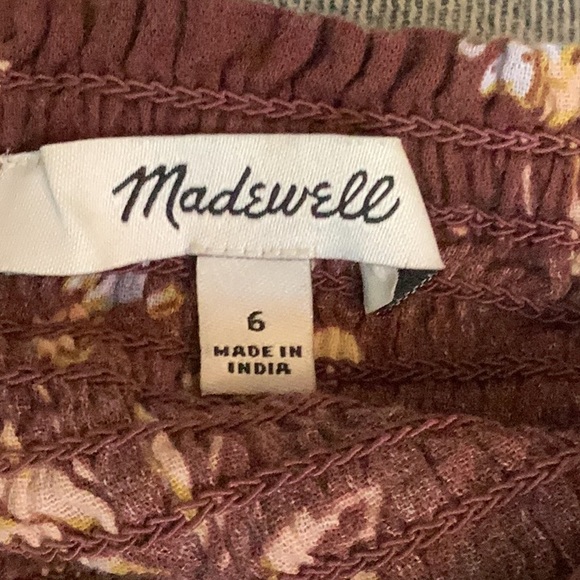 Madewell Lucie Smocked Square Neck Cotton Blouse Dark Merlot size 6 - Picture 8 of 11